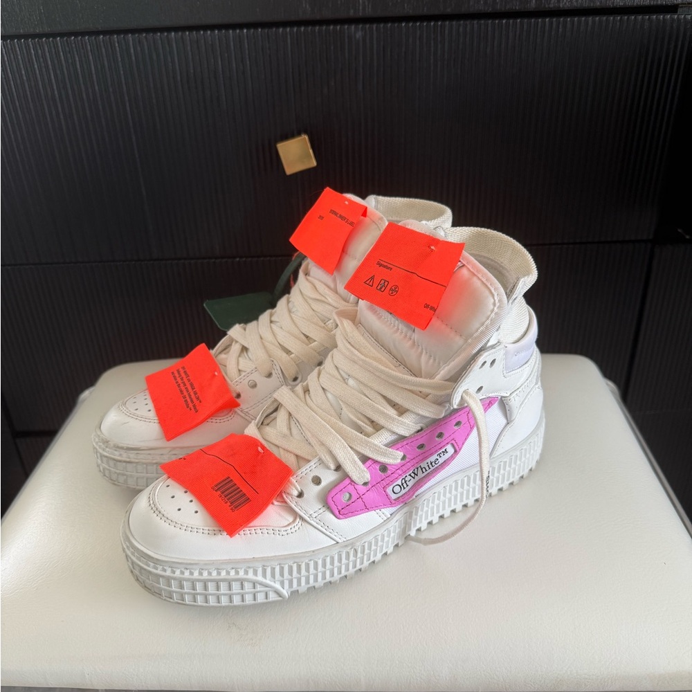 Off-White Off Court 3.0 High-Top Sneakers with Pink Accents Wmns Size 36